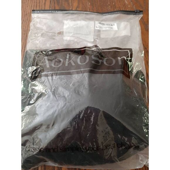 New Medium Aokosor Black Long Sleeve Deep V-Neck Ruffle Midi Mini Dress NWT - Picture 9 of 9